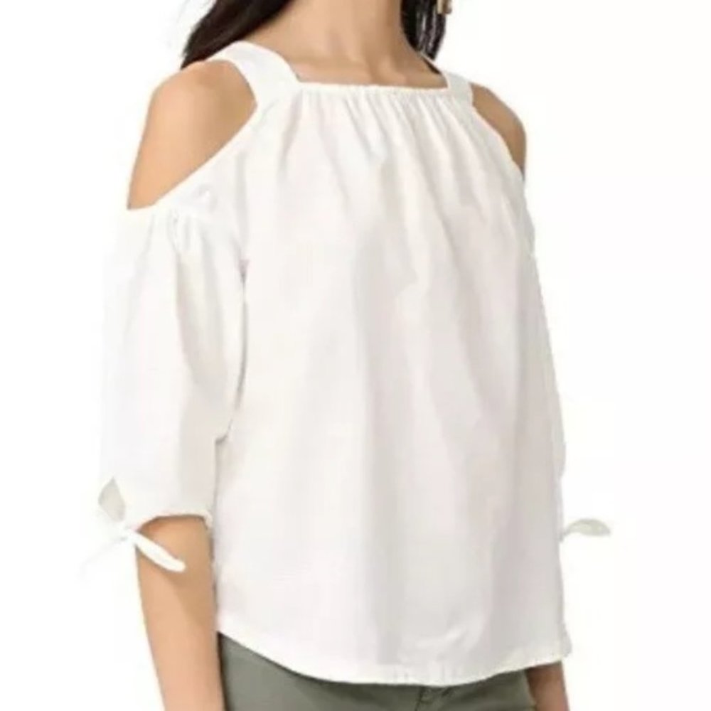 Madewell Off The Shoulder Top White Cold Shoulder 3/4 Sleeve Women's Size XXS
